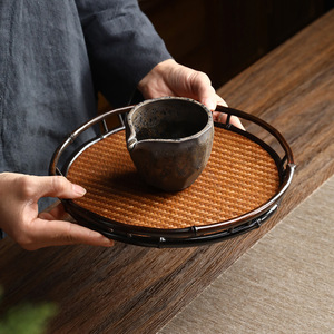 Bandeja de té tejida a mano de bambú, tapete redondo de ratán para juego de té Kung Fu, bandeja de almacenamiento para el hogar, uso para el té de la tarde - Product Image 3