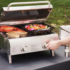 Grill à gaz réglable en hauteur PANDA pour cuisine de restaurant, en acier inoxydable, 2 brûleurs, petits grills à gaz - Product Image 5