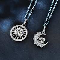 Collier de couple Soleil et Lune en argent sterling 925 avec moissanite originale, pendentif de clavicule haut de gamme pour femme, chaîne croisée