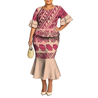 Setelan Dua Potong Wanita Motif Bunga Tribal Hawaii 2026, Atasan Lengan Pendek Ruffle, Rok Mermaid Puletasi