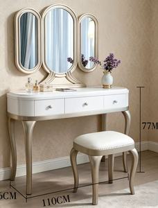 Classic Curved Leg Dressing <b>Table</b> Set, White Wood Makeup Vanity with Triple Fold <b>Mirror</b> & Upholstered Stool for Bedroom Vanity T - Product Image 5