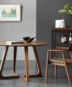 Mesas de madera Muebles de madera Mesas de comedor redondas Venta caliente Alta calidad Nogal Café sólido Hogar Restaurante Juego de comedor Moderno