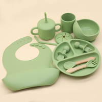 Ensemble de vaisselle pour bébé en silicone de qualité alimentaire écologique, 8 pièces, bol, assiette, cuillère, fourchette, bavoir, tasse à sucette pour la diversification alimentaire des nourrissons