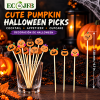 ECO JFB 120mm Tusuk Gigi Bambu Labu Halloween untuk Cupcake, Koktail, Hidangan Pembuka, Grosir Kustom, Pasokan OEM, B2B