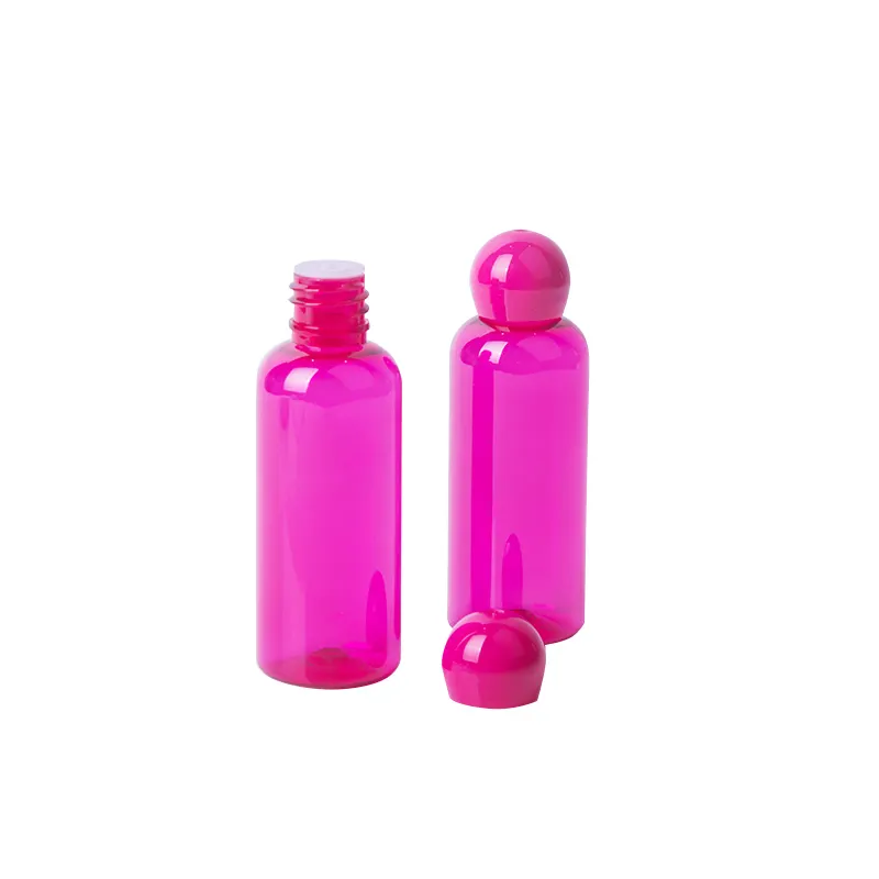 Botol Minyak Kosmetik Sentuhan Lembut Botol Remas Plastik Merah Muda 50Ml Bening PET Kosong Daur Ulang Kustom untuk Krim Tubuh Berkilau