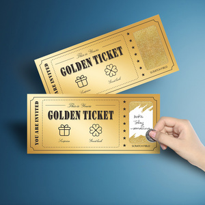 สติกเกอร์บัตรตั๋วแบบขูดสีทองแบบกำหนดเองได้สีทองทองหรูหราแบบออกแบบได้เอง - Product Image 4