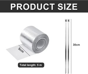 5m X 5cm argent bande d'échappement thermique <span class=keywords><strong>isolant</strong></span> moto collecteur de tuyau d'échappement 2 attaches de câble 1 <span class=keywords><strong>Film</strong></span> protecteur à bulles d'air - Product Image 2