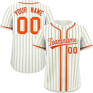 Maillot de baseball personnalisé à rayures blanches et bordure orange, impression sublimée, unisexe, adulte, manches courtes, boutons sur le devant, nom de l'équipe 00 - Product Image 1