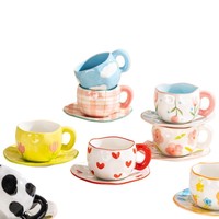 Tasses à café en céramique peintes à la main, mignonnes, personnalisées, en forme de tulipe, avec soucoupe, pour thé au lait.