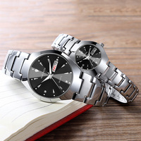 Montres de luxe pour couple en alliage de carbure de tungstène avec cadran à quartz et aiguilles, style professionnel or café, pour hommes et femmes