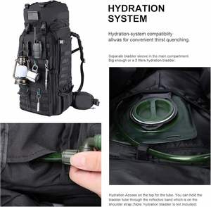 Sac à dos de randonnée en denim 85L avec système MOLLE, cadre interne, housse de pluie, grande capacité, sac à dos tactique pour le camping - Product Image 6