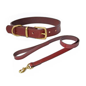 <span class=keywords><strong>Collar</strong></span> y correa de cuero genuino para perro, juego de correa con hebillas de latón, alta calidad, precio competitivo - Product Image 1