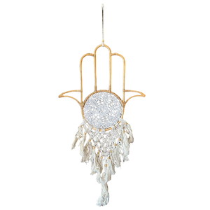Hamsa de Ratán Tejida, Mano de Fátima de Ratán, Mano de Miriam, Atrapasueños, Adecuado para Decoración - Product Image 1