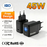 Cargador GaN de 45W para Pantallas TFT, Puerto USB-C Único, Carga Rápida PD QC2.0 SCP, Enchufe EU/US/UK, Resistente al Fuego, para Viajes, con Certificación CE