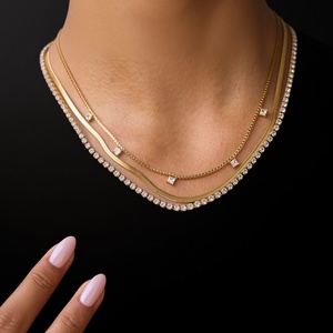 Trendy Gold Tone Stainless Steel Multi Layer Necklace Square Zircon Crystal Rhineston <b>Chain</b> - Product Image 4