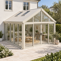 Serre de jardin autoportante de luxe préfabriquée en verre feuilleté et structure en alliage d'aluminium, idéale pour l'extérieur, toutes saisons, en forme de triangle