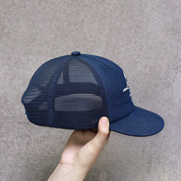 Topi Trucker 6 Panel Denim Vintage Uncle Washed, Pinggiran Pendek Sedikit Melengkung, Bordir Angsa Terbang, Snapback Mesh Cap untuk Aktivitas Luar Ruangan