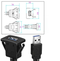 Kabel Ekstensi USB 2.0 3.0 Hitam Grosir untuk Panel Flush Mount di Mobil, Truk, Kapal, Motor, Dashboard 0.3M 1M 2M