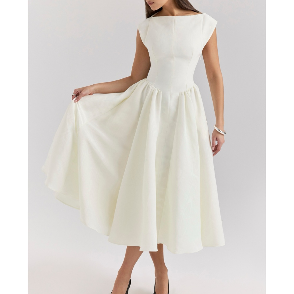 Elegant Summer White Sleeveless Backless Midi Dress