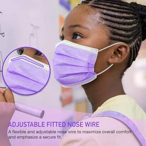 Mascarilla facial para niños, 50 unidades, juego colorido desechable de 3 capas con alambre para la nariz, cubierta protectora para los oídos, prevención de epidemias - Product Image 6