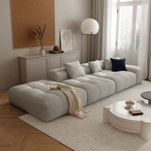 โซฟาโมดูลาร์ทรงตัวแอลผ้ากำมะหยี่สีเบจสำหรับห้องนั่งเล่น - Product Image 4