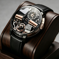 Montre mécanique squelette de luxe en acier inoxydable avec tourbillon, résistante à l'eau, bracelet en cuir, boîte à musique, montre-bracelet pour homme d'affaires