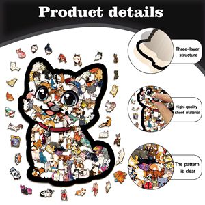 Wacocetoy Puzzle en bois chat persan 135 pièces avec cadre pour jouet de décompression - Product Image 2