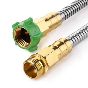 고품질 금속 정원 호스 스테인리스 스틸 견고한 물 호스, 견고한 조절식 노즐 포함 판매 - Product Image 3