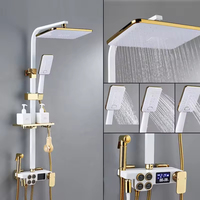 FEIDU Système de douche mural carré moderne en acier inoxydable avec effet pluie, ensemble de douche thermostatique numérique LED pour salle de bain