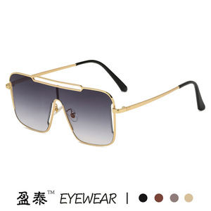Yingtai Eyewear Oversized Gradient Sunglasses Gold <b>Frame</b> UV400 Protection Unisex Fashion Metal <b>Plastic</b> <b>Frame</b> - Product Image 2