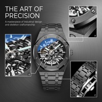 Montre-Bracelet Mécanique Automatique Homme Squelette Évidé, Boîtier Ovale en Alliage de Luxe avec Logo Personnalisé, Cadran en Verre et Bracelet en Acier Inoxydable