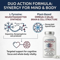 Complément de tyrosine 500 mg avec oméga 3 pour améliorer l'humeur, améliorer les fonctions cérébrales, la concentration et soulager le stress
