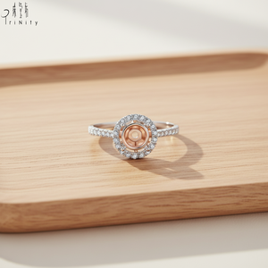 Bague de fiançailles en or blanc rose massif 18 carats avec diamant naturel, design classique très populaire, semi-monture, pour femmes - Product Image 4