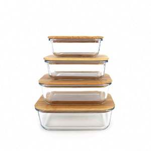 Boîte à lunch rectangulaire en verre haute température avec couvercle en bambou, hermétique, pour micro-ondes et réfrigérateur, idéale pour la conservation des aliments des nouveau-nés - Product Image 5