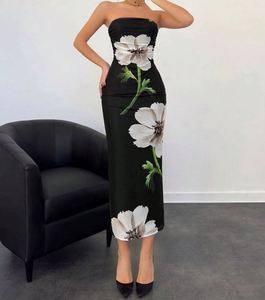 Vestido maxi vaquero floral sexy para mujer, estilo vintage de verano, cuello mandarín, cintura alta, ajuste ceñido, sin mangas, con mangas farol, casual, de nailon. - Product Image 6