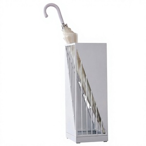 Porte-parapluies géométrique moderne en fer forgé avec plateau de récupération d'eau, support de rangement d'intérieur peu encombrant - Product Image 1