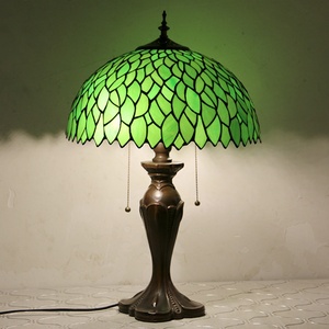 LongHuiJing Tiffany Antique Table Lamps Green Leaves Stained Glass Lampshade Desk Lamp Restaurants <b>Decor</b> <b>Lighting</b> - Product Image 1