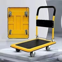 Chariot industriel pliable en acier jaune avec roues à roulettes et plateforme à double poutre, finition poudrée, OEM, pour remorque de tracteur, chariot à plateau et usage domestique
