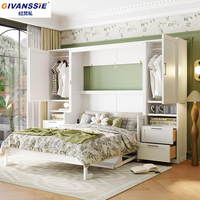 Cama Murphy Plegable, Armario, Estante de Exhibición, Mueble para TV, Módulo de Sofá Opcional, Muebles Todo en Uno para Dormitorio/Apartamento, Panel de Herrajes