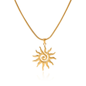 Collar con colgante de sol en espiral de acero inoxidable y oro de 18 quilates, cadena de serpiente redonda, joyería para hombres y mujeres, novedad - Product Image 1
