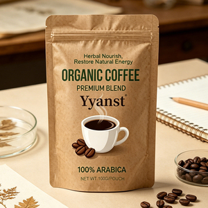 กาแฟอาราบิก้าออร์แกนิค 100% บรรจุในซองคราฟท์ 100 กรัม บำรุงร่างกายด้วยสมุนไพร ฟื้นฟูพลังงานตามธรรมชาติ เครื่องดื่มเพิ่มพลังงานประจำวัน รับผลิตแบบ OEM - Product Image 2