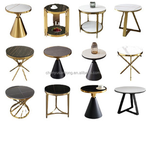 Hiện đại sang trọng cao cấp Nhà nhỏ tròn travertine đá cẩm thạch hàng đầu Vàng Kim Loại Cơ Sở Bên Bàn cà phê cho phòng khách - Product Image 6