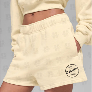 Pantaloncini da donna personalizzati in cotone per allenamento, ricamati su misura, vestibilità rilassata, <span class=keywords><strong>neri</strong></span>, estivi, per corsa e ciclismo - Product Image 5