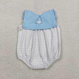SR3751 RTS Infant <b>Baby</b> Blue Plaid Print Kids Wholesale Romper Sleeveless <b>Jumpsuit</b> Girl Bubble - Product Image 2