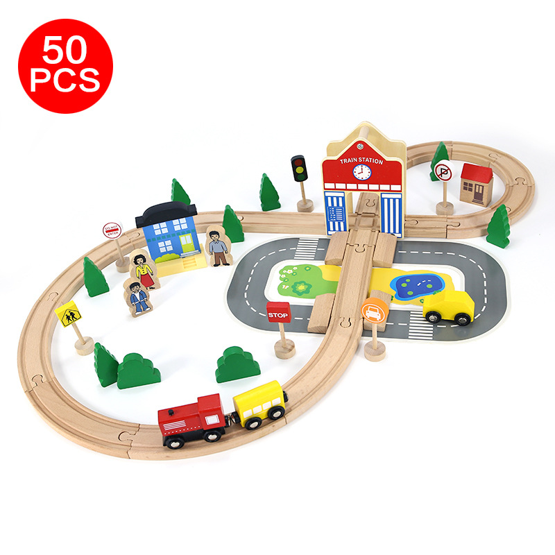 Коммики, детский деревянный вагон, игрушки, 50 деталей, пазлы, сборка, Thomas Train, большой приключенческий поезд, 8 рельсов
