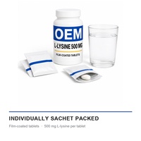 Fabricant OEM de comprimés de chlorhydrate de L-lysine 500 mg sous film, conditionnés en sachet et en bouteille, marque privée, MOQ 1000 bouteilles