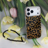 Étui de téléphone portable antichoc en TPU+PC avec chaîne pour iPhone 11 12 13 14 15 16 17 Pro Max, coques de téléphone léopard pour Samsung S26