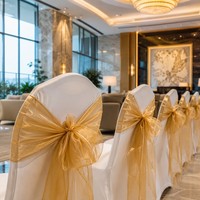 Fabricante Profesional OEM, Marca Laiyuan, Modelo 31535, 15 Colores, Silla de Organza Romántica Desmontable Personalizada, Decoración para Bodas