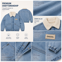 Veste en jean délavé personnalisé pour homme avec col en sherpa, doublure polaire chaude, coupe ample vintage, style camionneur avec patch