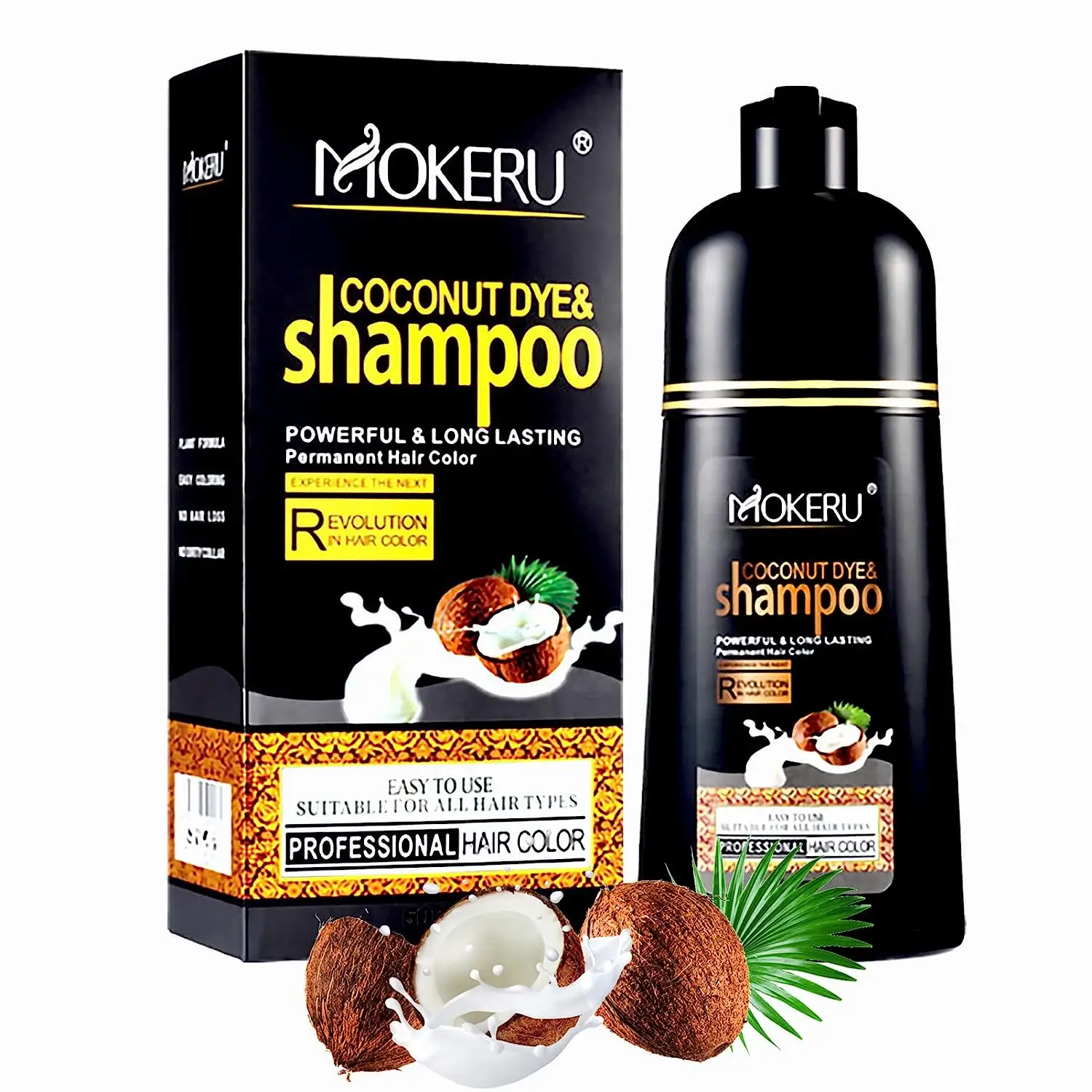 Shampooing noir à teinture rapide à base d'huile de noix de coco, 30 ml, sérum de beauté, 100% naturel